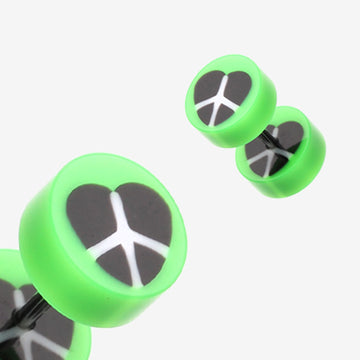 A Pair of Peace Heart UV Acrylic Faux Gauge Plug Earring-Green